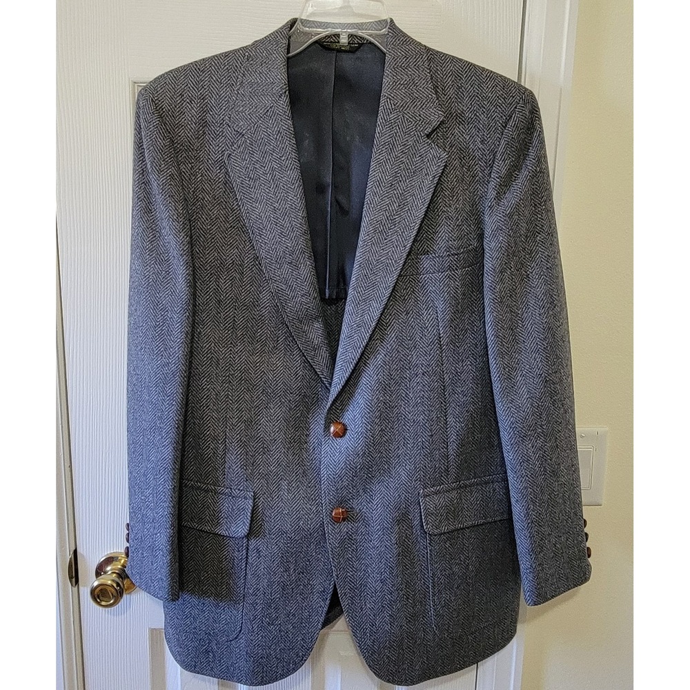 Vintage American Trend Sport Coat Jacket Blazer Size 42L? Gray Herringbone Tweed